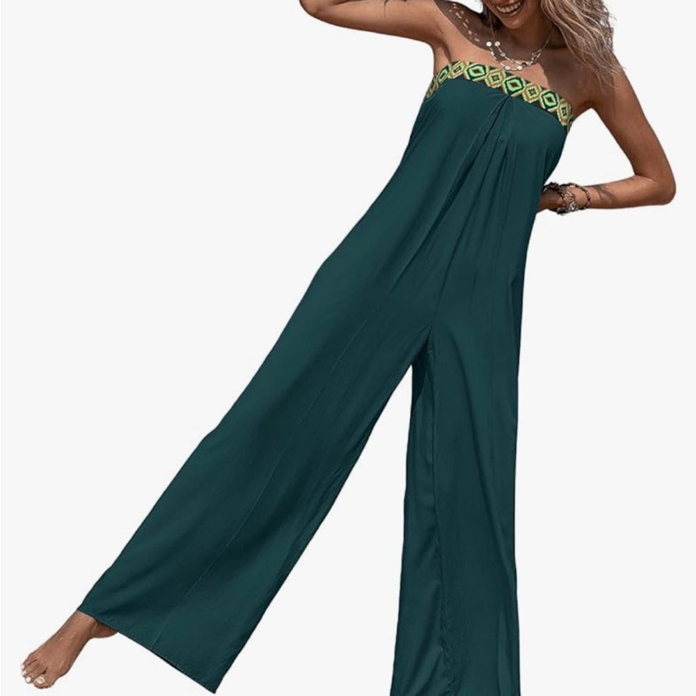 Boho wide leg romper with back tie